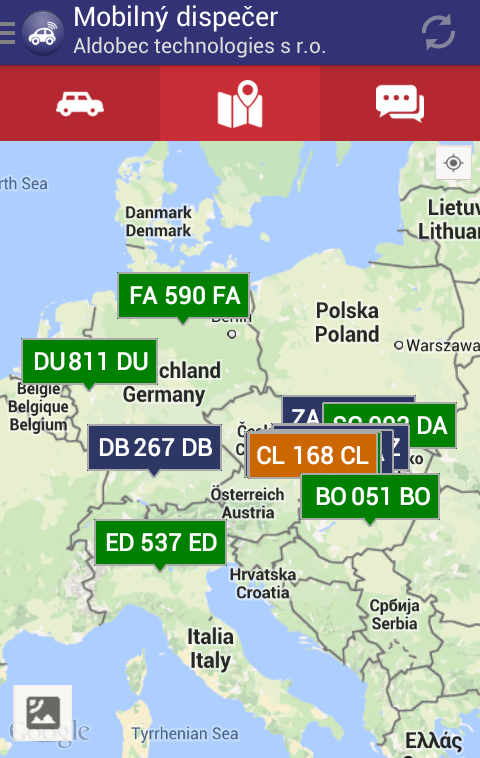 mapa vozidiel